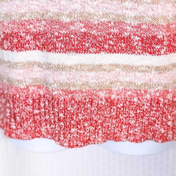 L.L. Bean Size L red/white marled long sleeve stripes knit pullover sweater - Picture 3 of 8